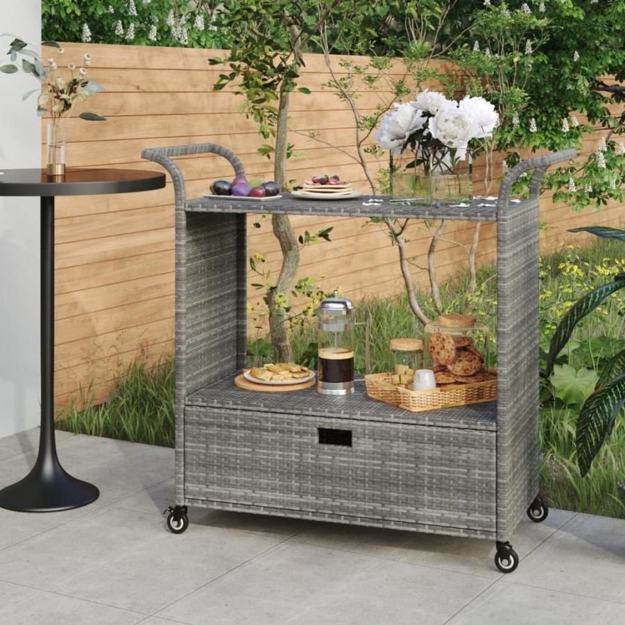 Trolleys vidaXL | Vidaxl Serveerwagen Met Lade 100X45X97 Cm Poly Rattan Grijs