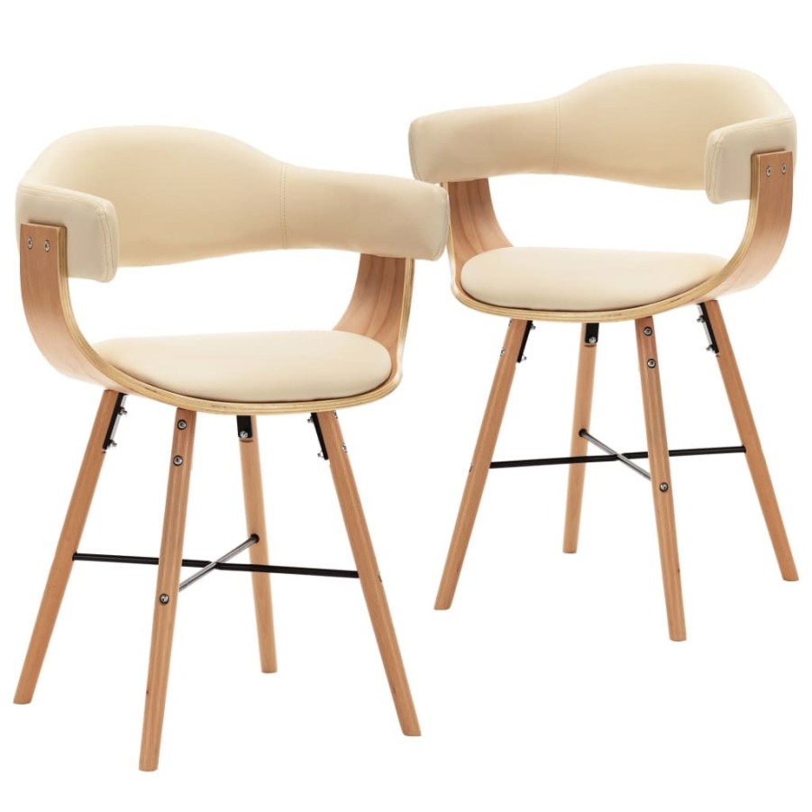 Stoelen vidaXL | Vidaxl Eetkamerstoelen 2 St Kunstleer En Gebogen Hout Creme