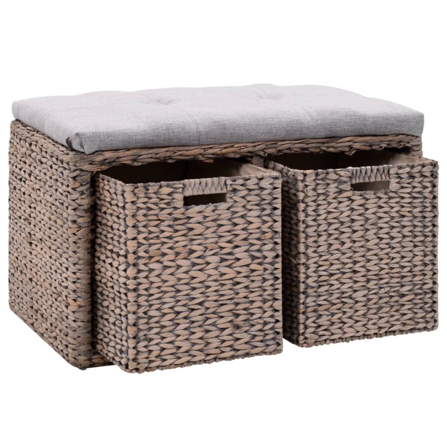 Bankjes vidaXL | Vidaxl Bankje Met 2 Manden 71X40X42 Cm Zeegras Grijs