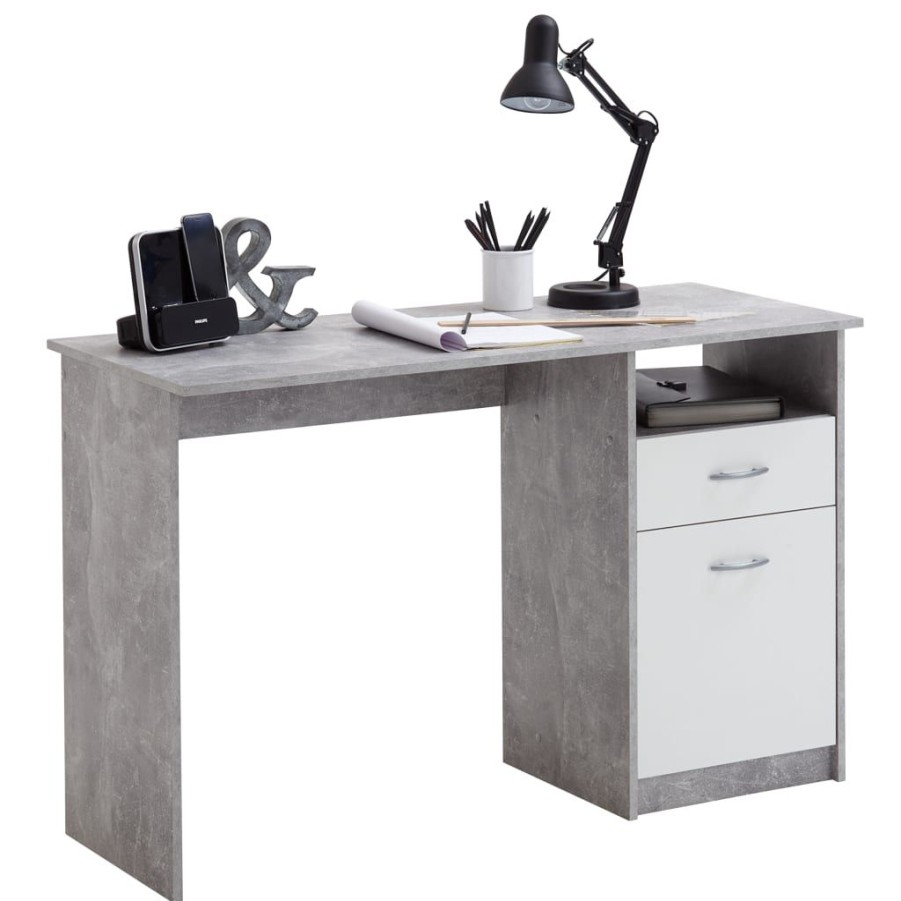 Kantoormeubelen vidaXL | Fmd Bureau Met 1 Lade 123X50X76,5 Cm Betonkleurig En Wit