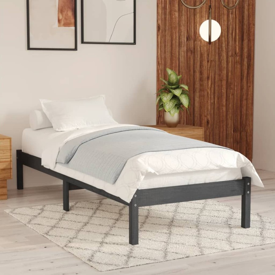 Bedden & Accessoires vidaXL | Vidaxl Bedframe Massief Grenenhout Grijs 90X200 Cm