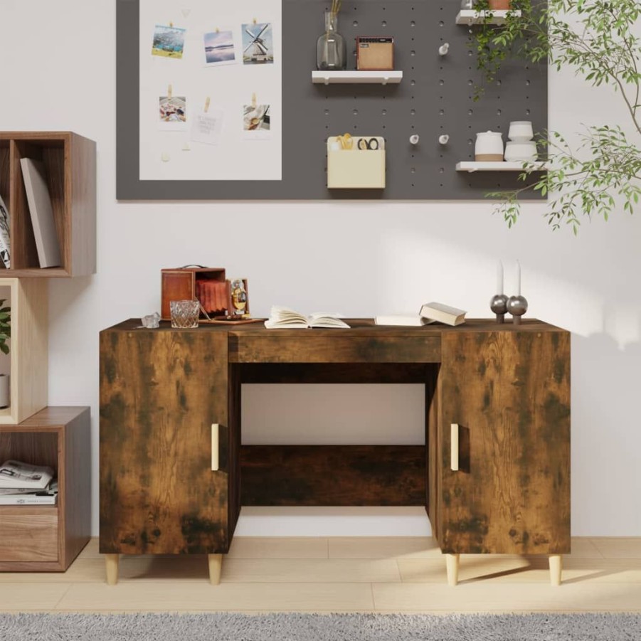 Kantoormeubelen vidaXL | Vidaxl Bureau 140X50X75 Cm Bewerkt Hout Gerookt Eikenkleurig