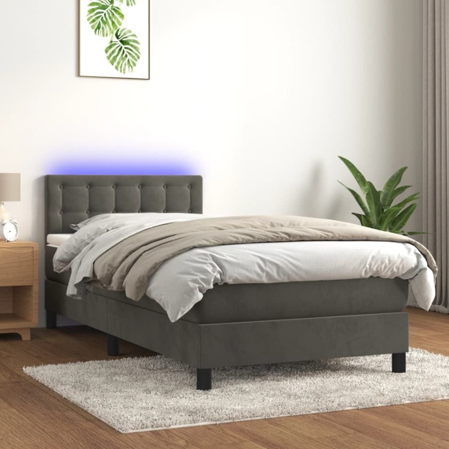 Bedden & Accessoires vidaXL | Vidaxl Boxspring Met Matras En Led Fluweel Donkergrijs 80X200 Cm