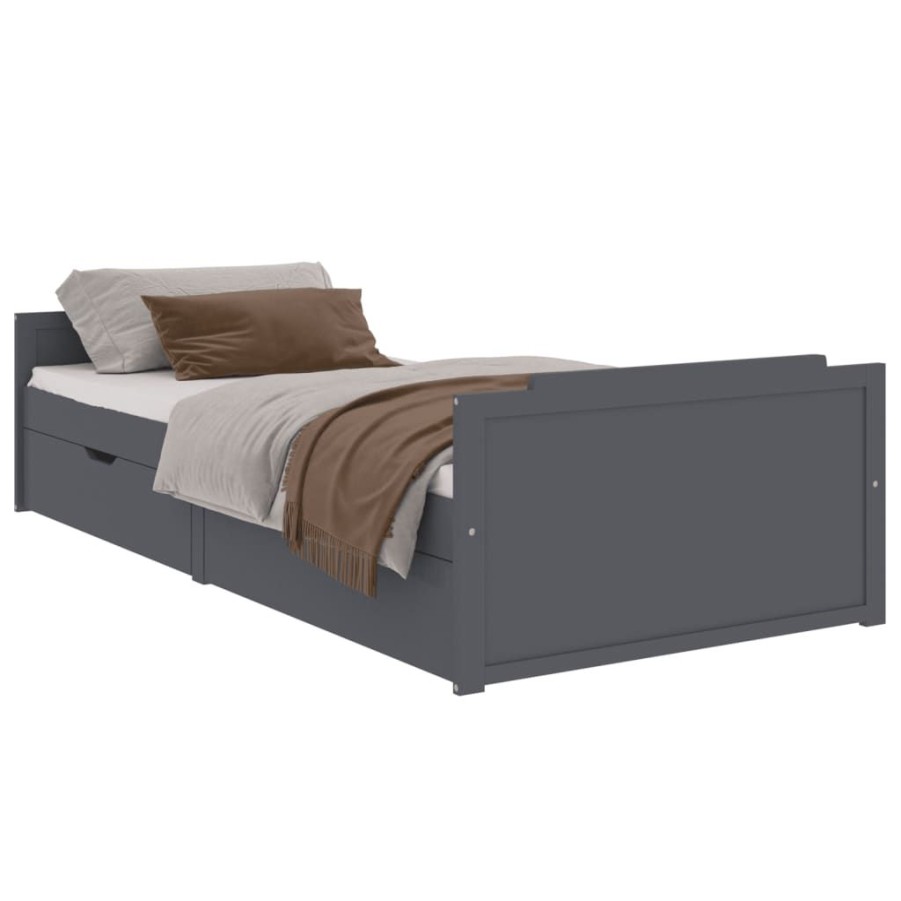 Bedden & Accessoires vidaXL | Vidaxl Bedframe Met Lades Massief Grenenhout Donkergrijs 90X200 Cm