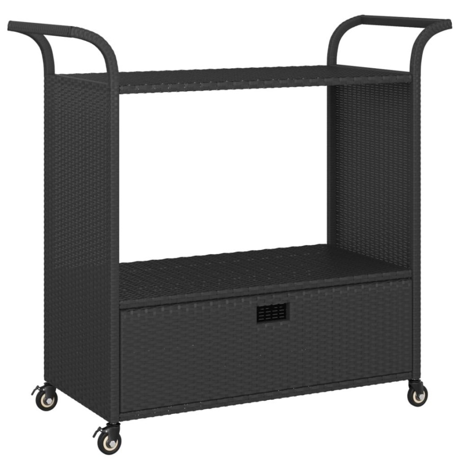 Trolleys vidaXL | Vidaxl Serveerwagen Met Lade 100X45X97 Cm Poly Rattan Zwart