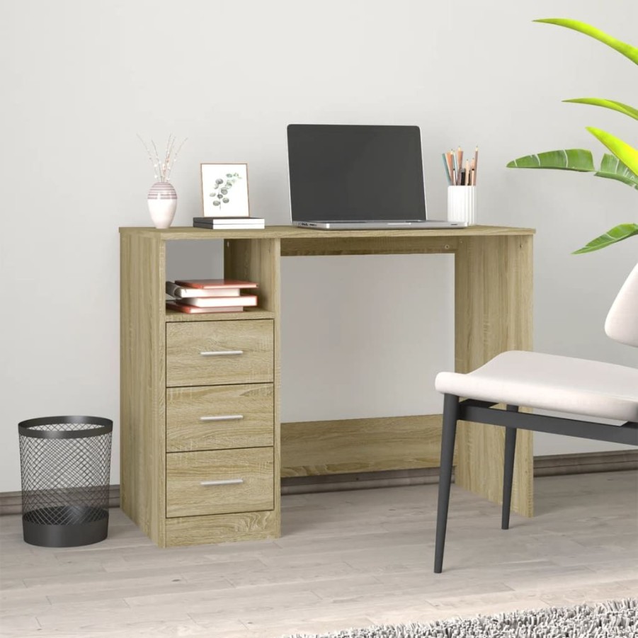 Kantoormeubelen vidaXL | Vidaxl Bureau Met Lades 102X50X76 Cm Bewerkt Hout Sonoma Eikenkleurig