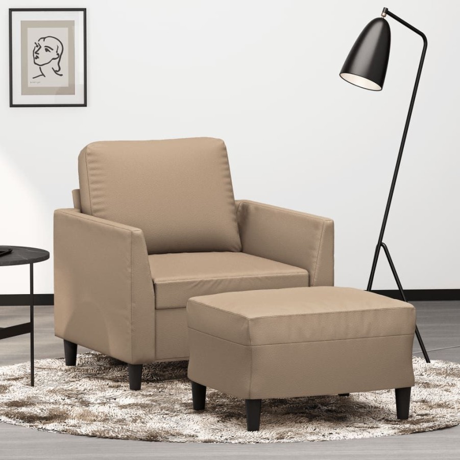 Banken vidaXL | Vidaxl Fauteuil Met Voetenbank 60 Cm Kunstleer Cappuccinokleurig