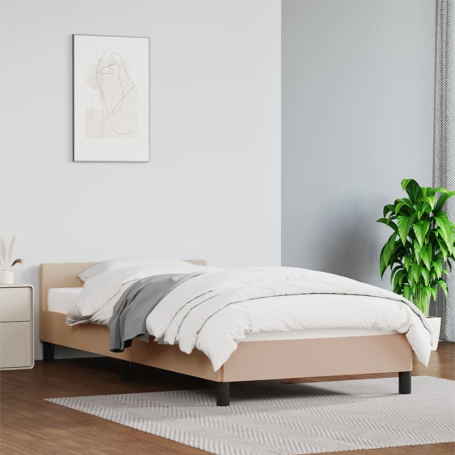 Bedden & Accessoires vidaXL | Vidaxl Bedframe Met Hoofdbord Kunstleer Cappucinnokleurig 80X200 Cm