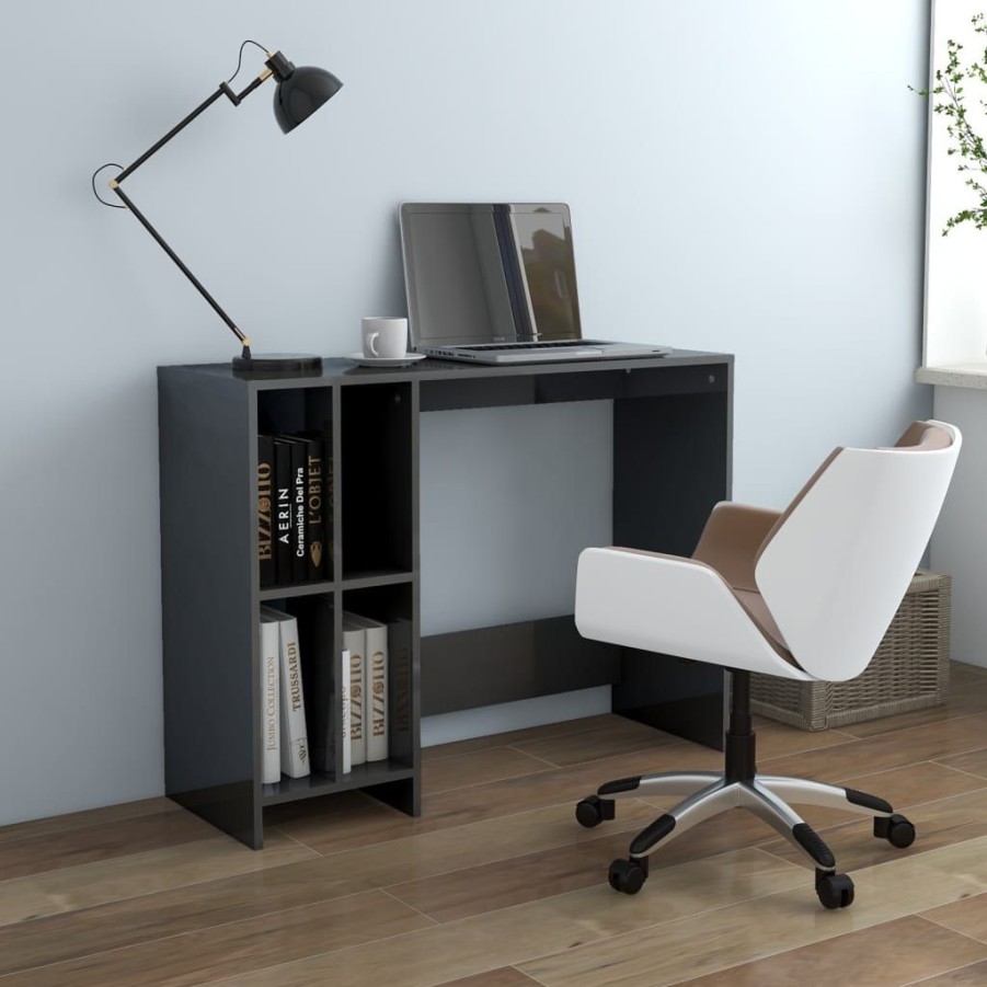 Kantoormeubelen vidaXL | Vidaxl Bureau 102,5X35X75 Cm Spaanplaat Hoogglans Grijs