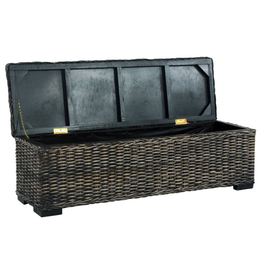 Bankjes vidaXL | Vidaxl Opbergbox 120 Cm Kubu Rattan En Massief Mangohout Zwart