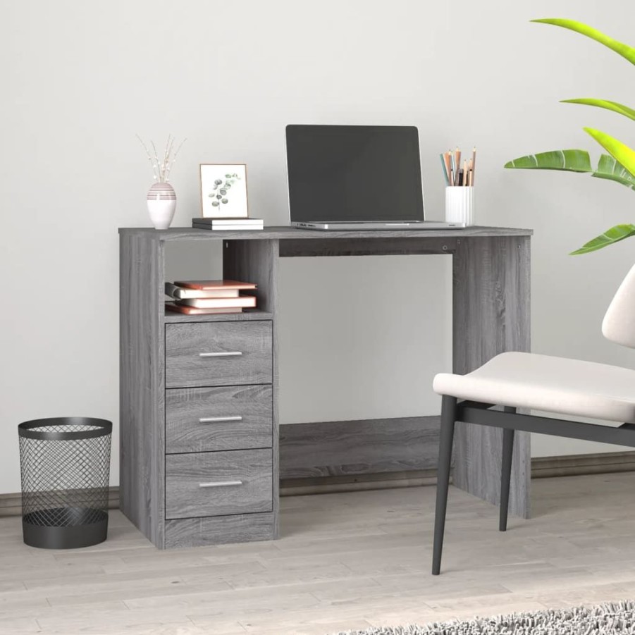 Kantoormeubelen vidaXL | Vidaxl Bureau Met Lades 102X50X76 Cm Bewerkt Hout Grijs Sonoma Eiken