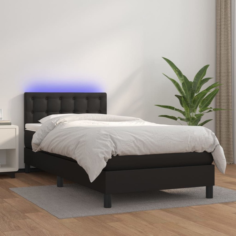 Bedden & Accessoires vidaXL | Vidaxl Boxspring Met Matras En Led Kunstleer Zwart 80X200 Cm