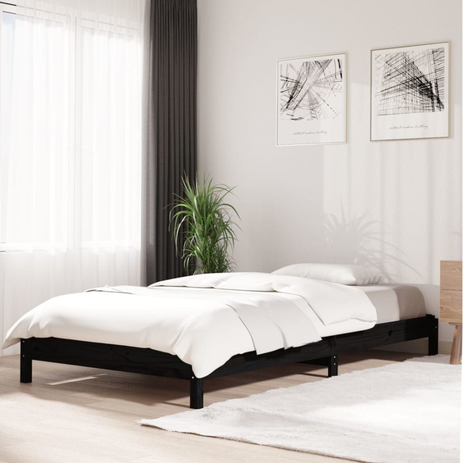 Bedden & Accessoires vidaXL | Vidaxl Bed Stapelbaar 75X190 Cm Massief Grenenhout Zwart