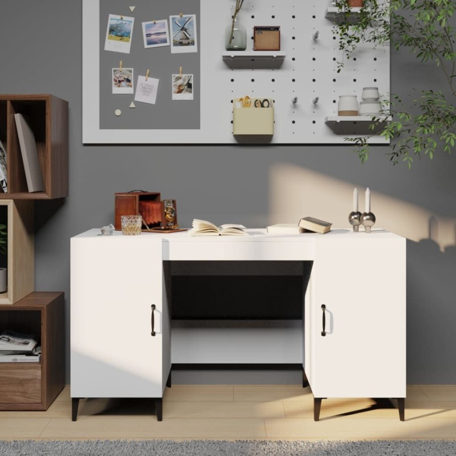 Kantoormeubelen vidaXL | Vidaxl Bureau 140X50X75 Cm Bewerkt Hout Wit