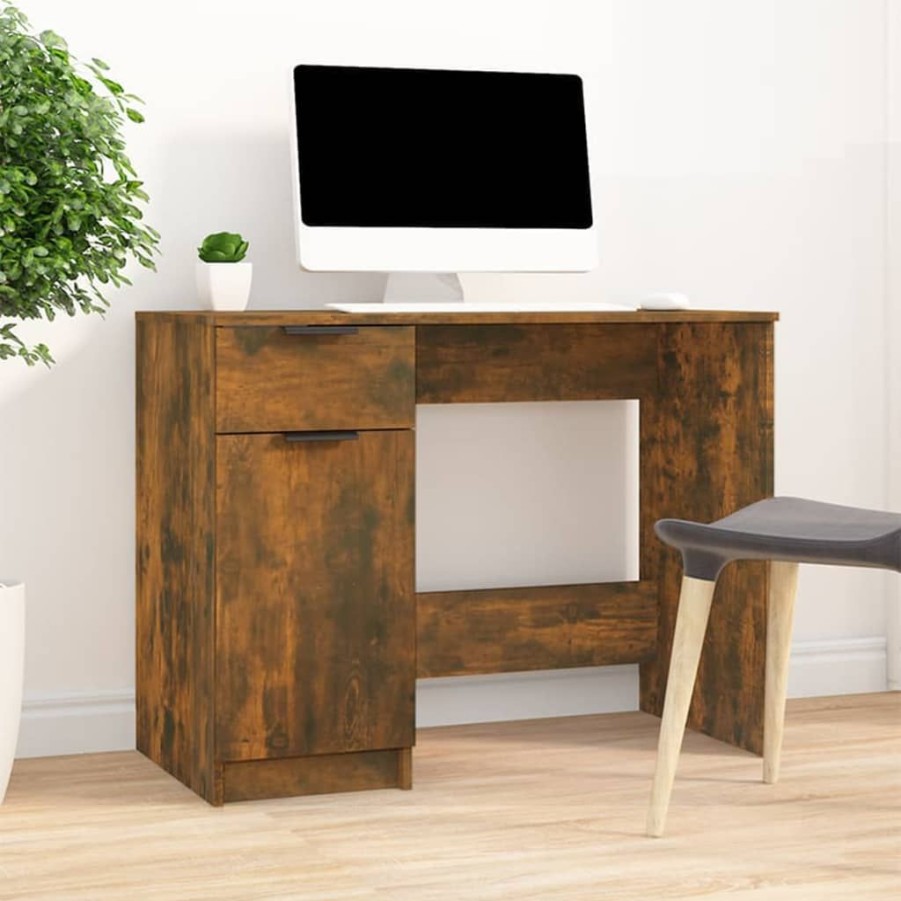 Kantoormeubelen vidaXL | Vidaxl Bureau 100X50X75 Cm Bewerkt Hout Gerookt Eikenkleurig