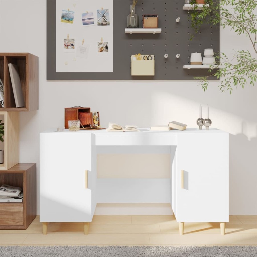 Kantoormeubelen vidaXL | Vidaxl Bureau 140X50X75 Cm Bewerkt Hout Wit