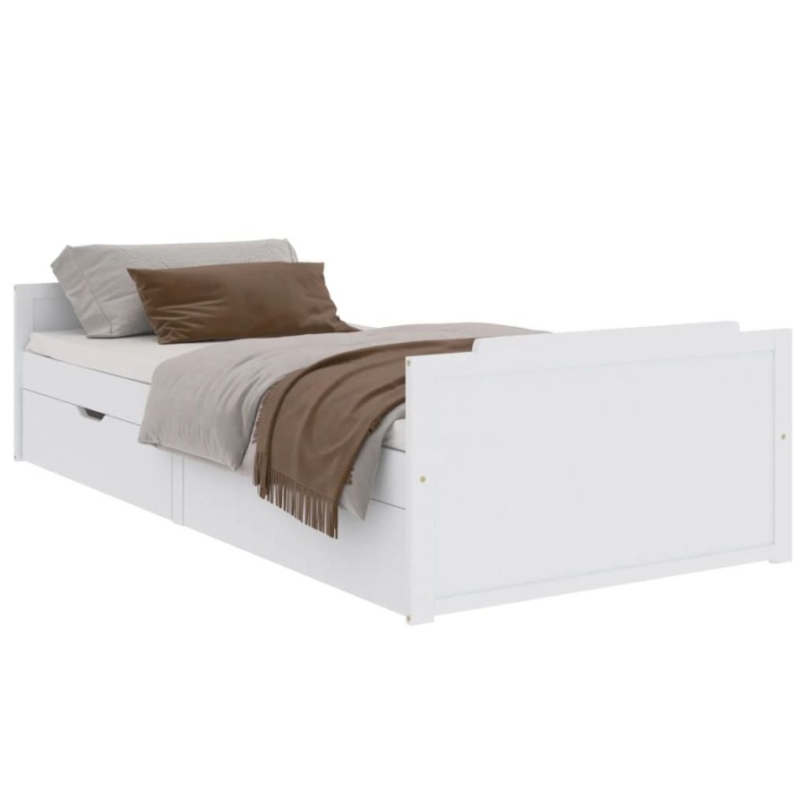 Bedden & Accessoires vidaXL | Vidaxl Bedframe Met Lades Massief Grenenhout Wit 90X200 Cm