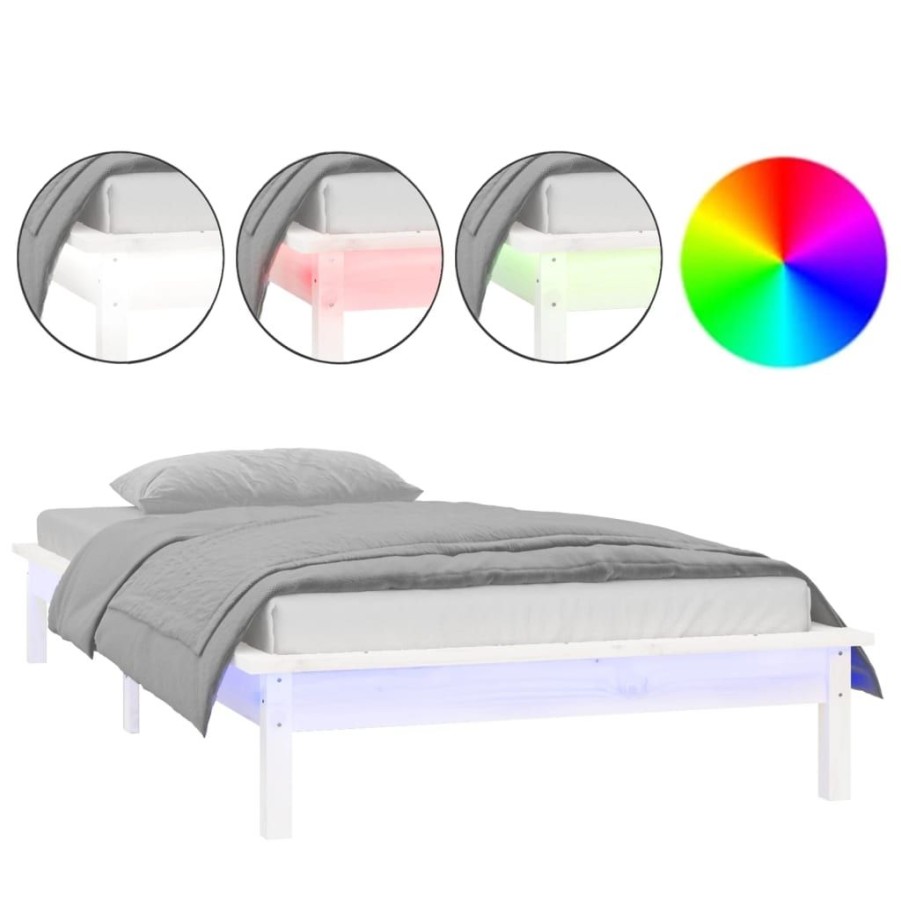 Bedden & Accessoires vidaXL | Vidaxl Bedframe Led Massief Hout Wit 75X190 Cm 2Ft6 Small Single