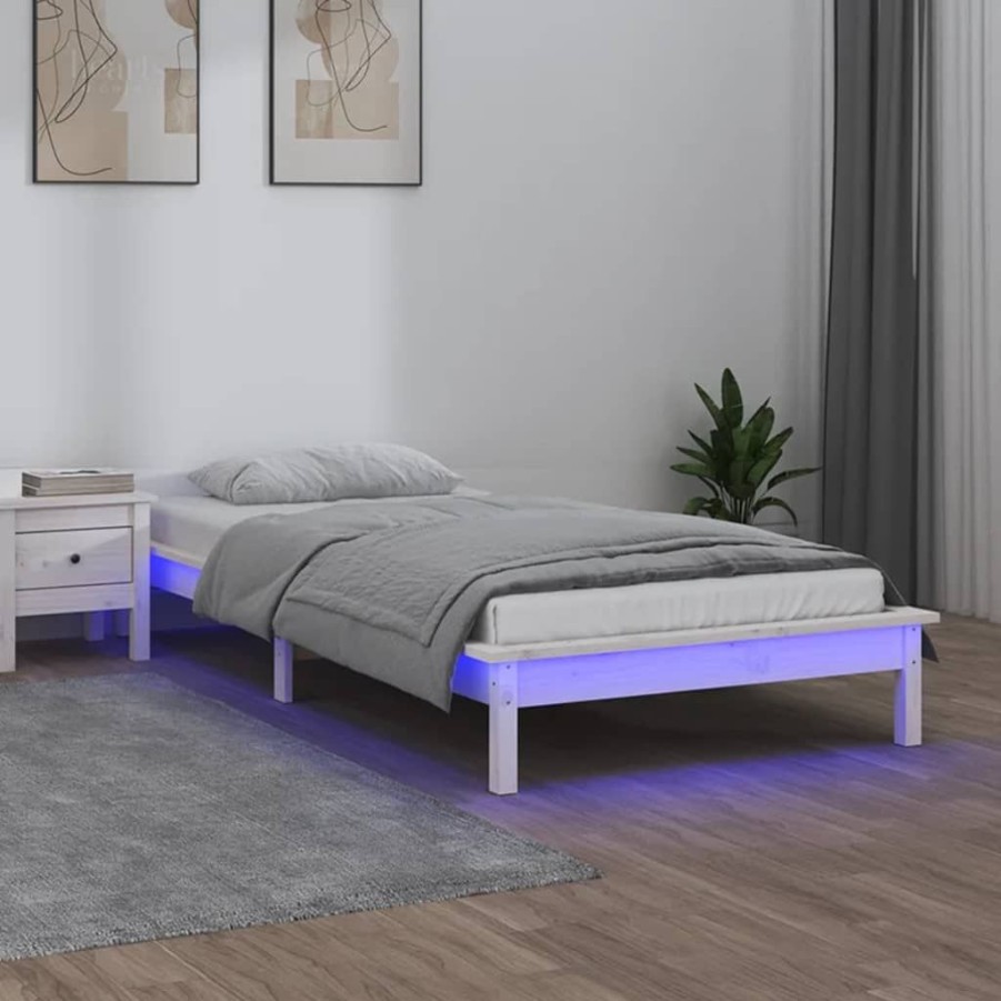 Bedden & Accessoires vidaXL | Vidaxl Bedframe Led Massief Hout Wit 75X190 Cm 2Ft6 Small Single