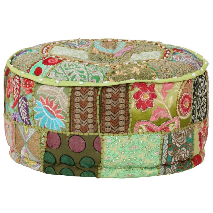 Poefs vidaXL | Vidaxl Poef Patchwork Rond Handgemaakt 40X20 Cm Katoen Groen