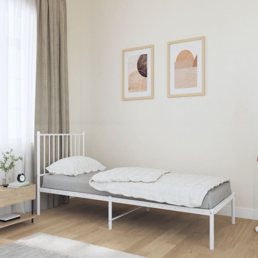 Bedden & Accessoires vidaXL | Vidaxl Bedframe Met Hoofdbord Metaal Wit 75 X 190 Cm