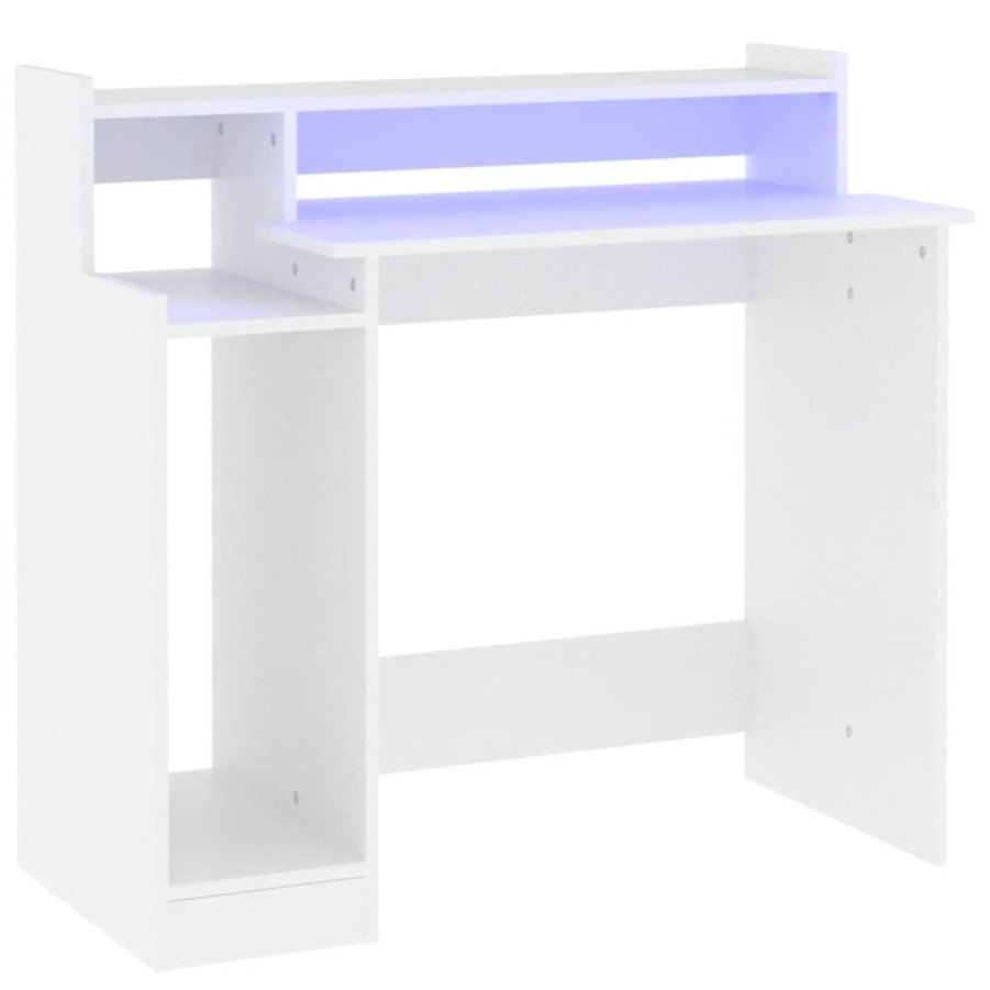 Kantoormeubelen vidaXL | Vidaxl Bureau Met Led-Verlichting 97X45X90 Cm Bewerkt Hout Wit