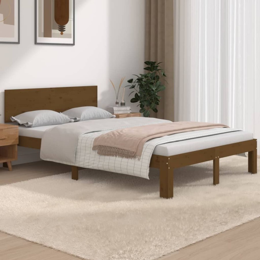 Bedden & Accessoires vidaXL | Vidaxl Bedframe Massief Hout Honingbruin 120X190 Cm 4Ft Small Double