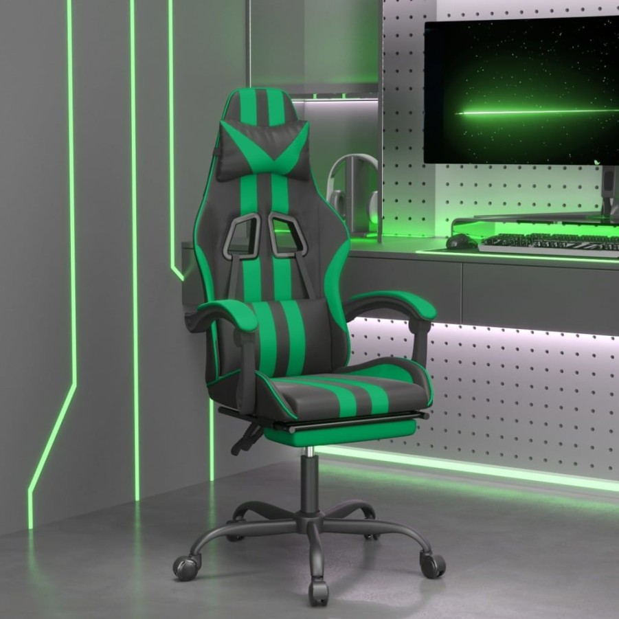 Stoelen vidaXL | Vidaxl Gamestoel Met Voetensteun Kunstleer Zwart En Groen