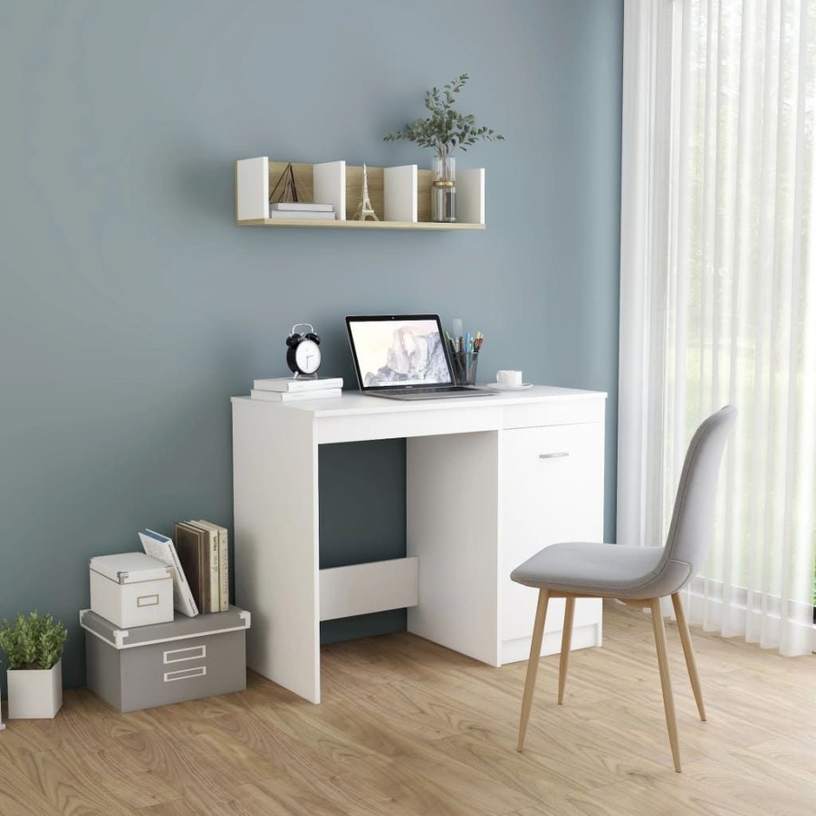 Kantoormeubelen vidaXL | Vidaxl Bureau 100X50X76 Cm Bewerkt Hout Wit