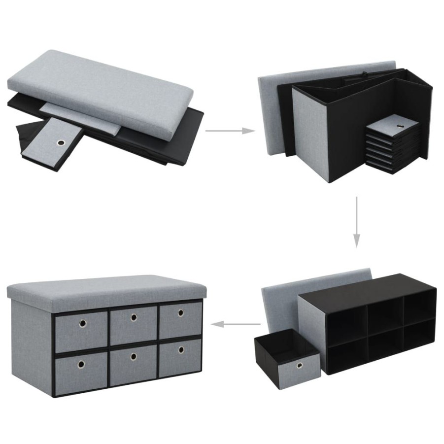 Bankjes vidaXL | Vidaxl Opbergbank Inklapbaar 76X38X38 Cm Kunstlinnen Lichtgrijs