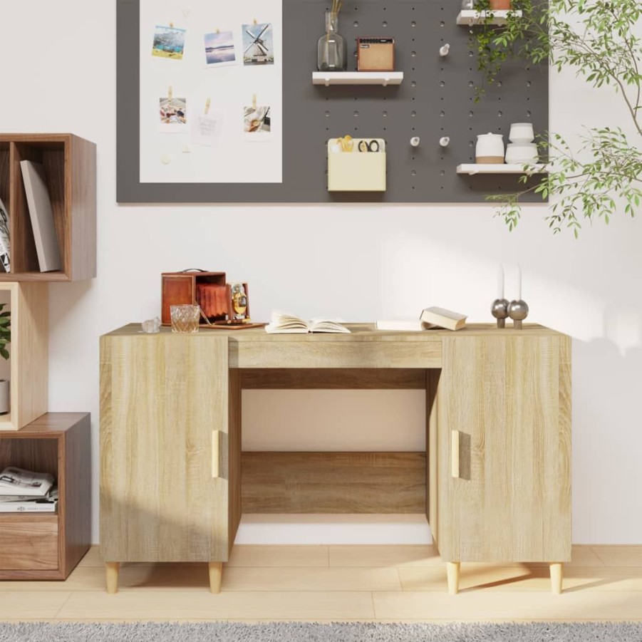 Kantoormeubelen vidaXL | Vidaxl Bureau 140X50X75 Cm Bewerkt Hout Sonoma Eikenkleurig