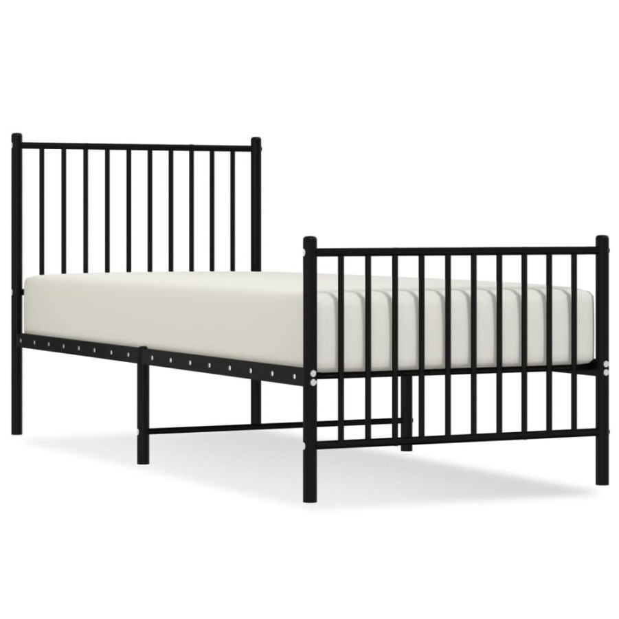 Bedden & Accessoires vidaXL | Vidaxl Bedframe Met Hoofd- En Voeteneinde Metaal Zwart 75X190 Cm