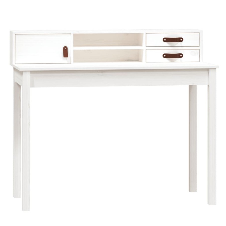 Kantoormeubelen vidaXL | Vidaxl Bureau 110X50X93 Cm Massief Grenenhout Wit