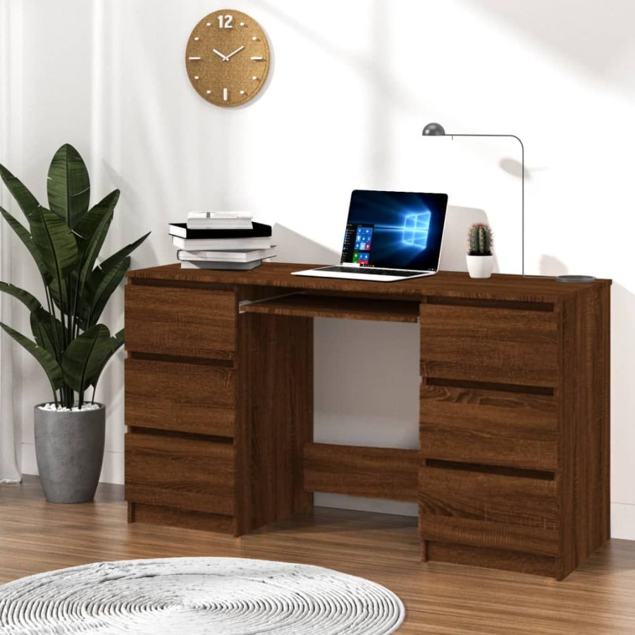 Kantoormeubelen vidaXL | Vidaxl Bureau 140X50X77 Cm Bewerkt Hout Bruineikenkleurig