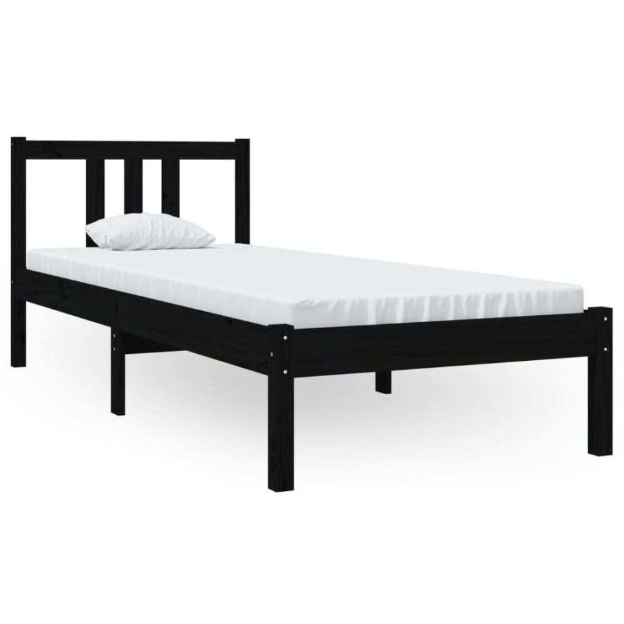 Bedden & Accessoires vidaXL | Vidaxl Bedframe Massief Hout Zwart 75X190 Cm 2Ft6 Small Single