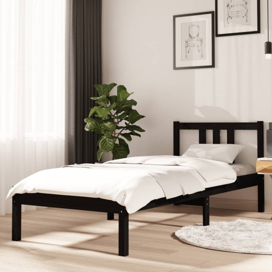 Bedden & Accessoires vidaXL | Vidaxl Bedframe Massief Hout Zwart 75X190 Cm 2Ft6 Small Single