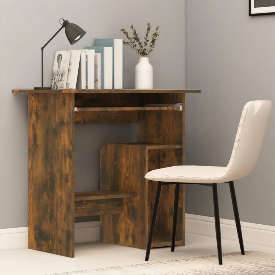 Kantoormeubelen vidaXL | Vidaxl Bureau 80X45X74 Cm Bewerkt Hout Gerookt Eikenkleurig