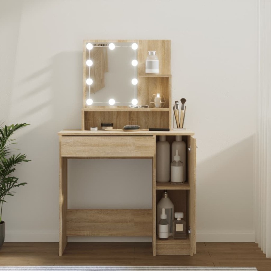 Kasten & Opbergmeubelen vidaXL | Vidaxl Kaptafel Met Led-Verlichting 86,5X35X136 Cm Sonoma Eikenkleurig