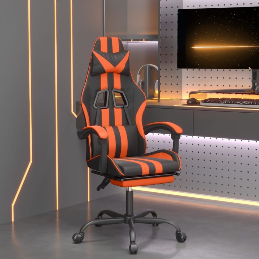 Stoelen vidaXL | Vidaxl Gamestoel Draaibaar Met Voetensteun Kunstleer Zwart En Oranje