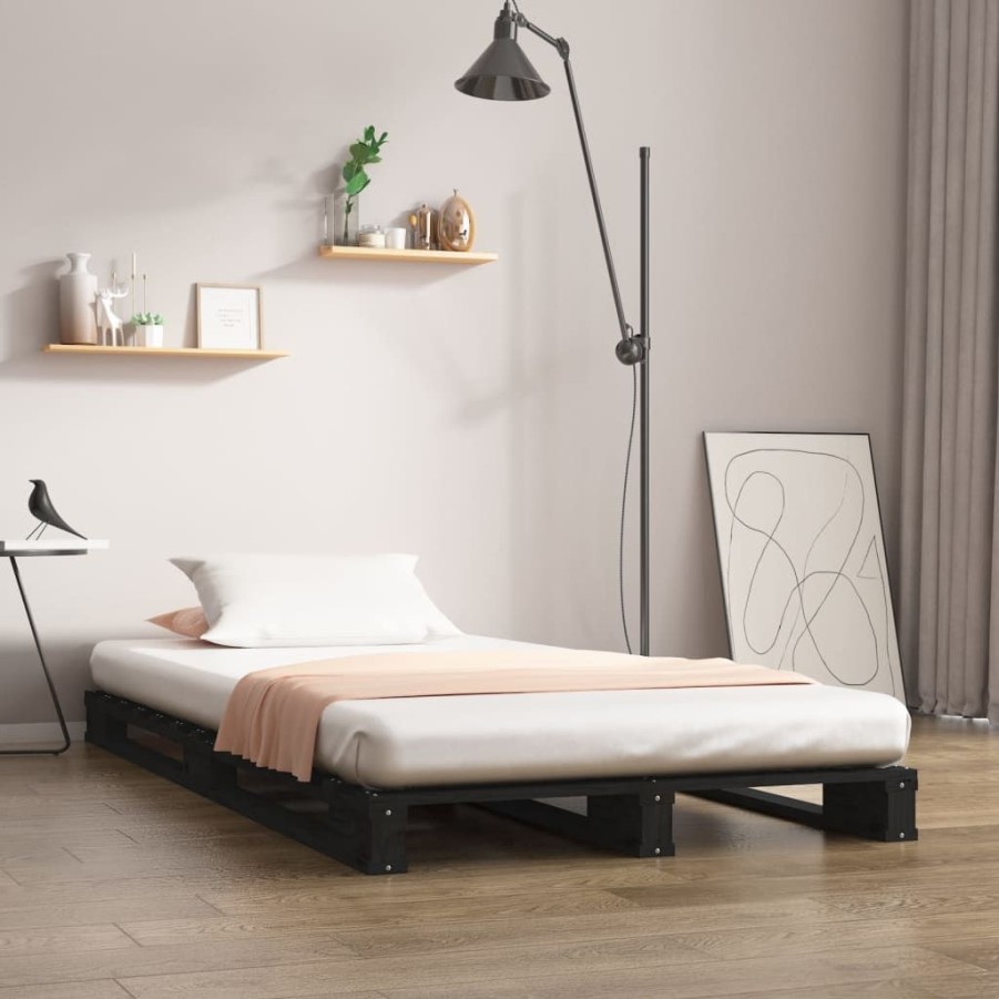 Bedden & Accessoires vidaXL | Vidaxl Palletbed Massief Grenenhout Zwart 75X190 Cm 2Ft6 Small Single