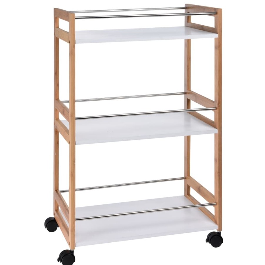 Trolleys vidaXL | Excellent Houseware Keukentrolley 51X30X80Cm Bamboe Beige En Wit