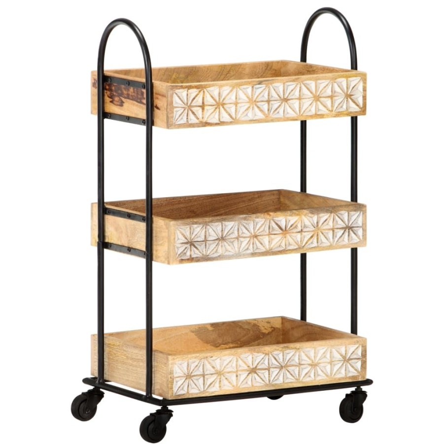 Trolleys vidaXL | Vidaxl Keukentrolley 3-Laags 46X30X76 Cm Massief Mangohout