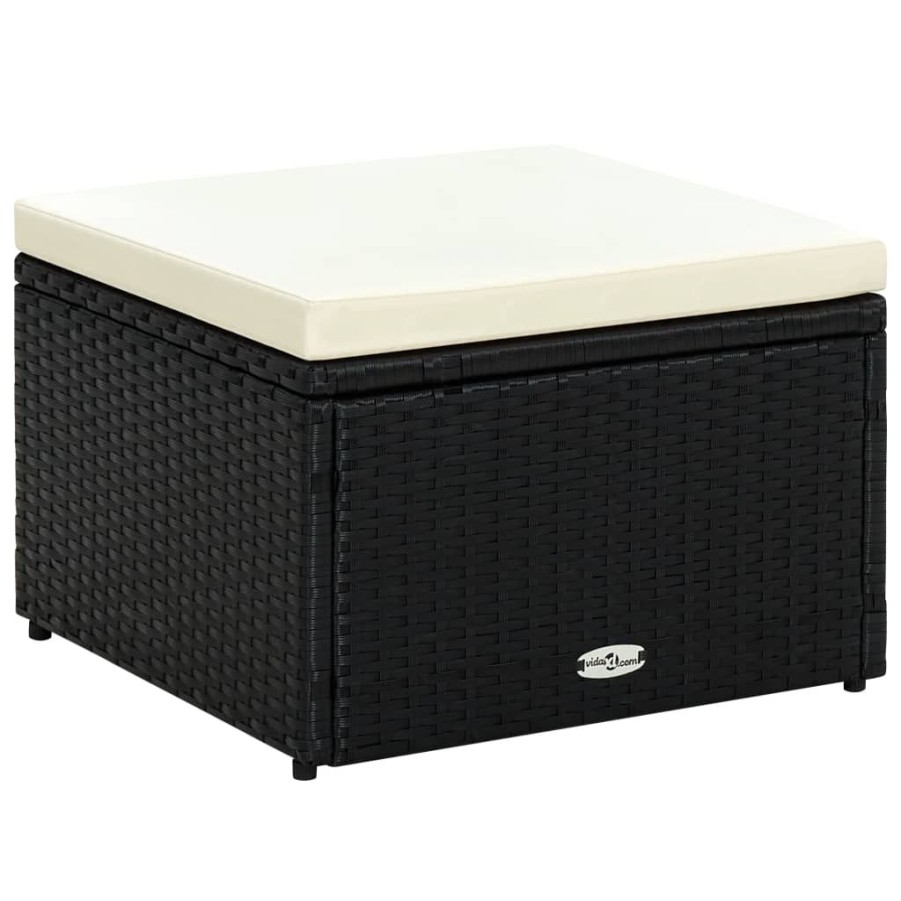 Poefs vidaXL | Vidaxl Voetenbank/Poef Zwart 53X53X30 Cm Poly Rattan