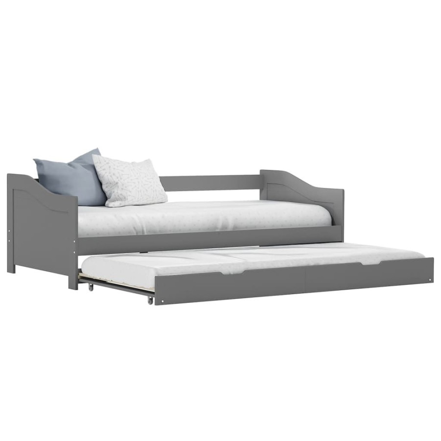 Bedden & Accessoires vidaXL | Vidaxl Bedbankframe Uittrekbaar Grenenhout Grijs 90X200 Cm