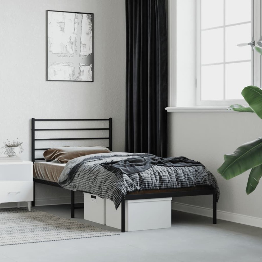 Bedden & Accessoires vidaXL | Vidaxl Bedframe Met Hoofdbord Metaal Zwart 75X190 Cm