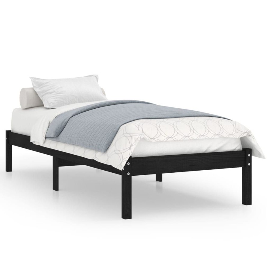 Bedden & Accessoires vidaXL | Vidaxl Bedframe Massief Grenenhout Zwart 90X200 Cm