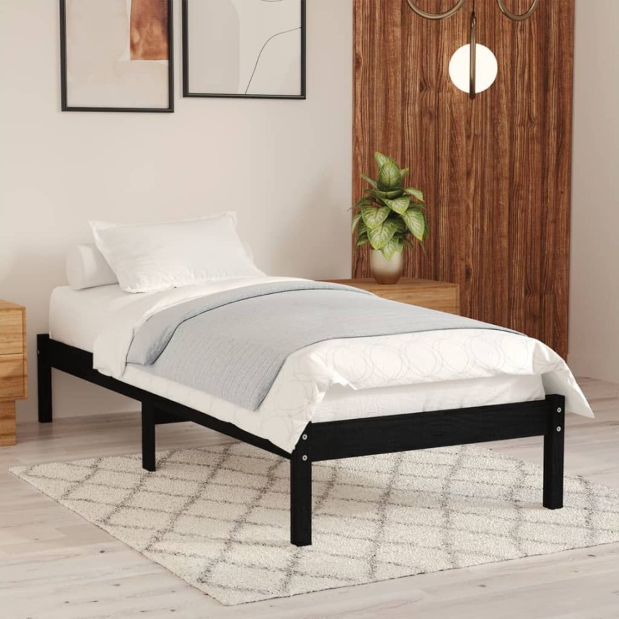 Bedden & Accessoires vidaXL | Vidaxl Bedframe Massief Grenenhout Zwart 90X200 Cm