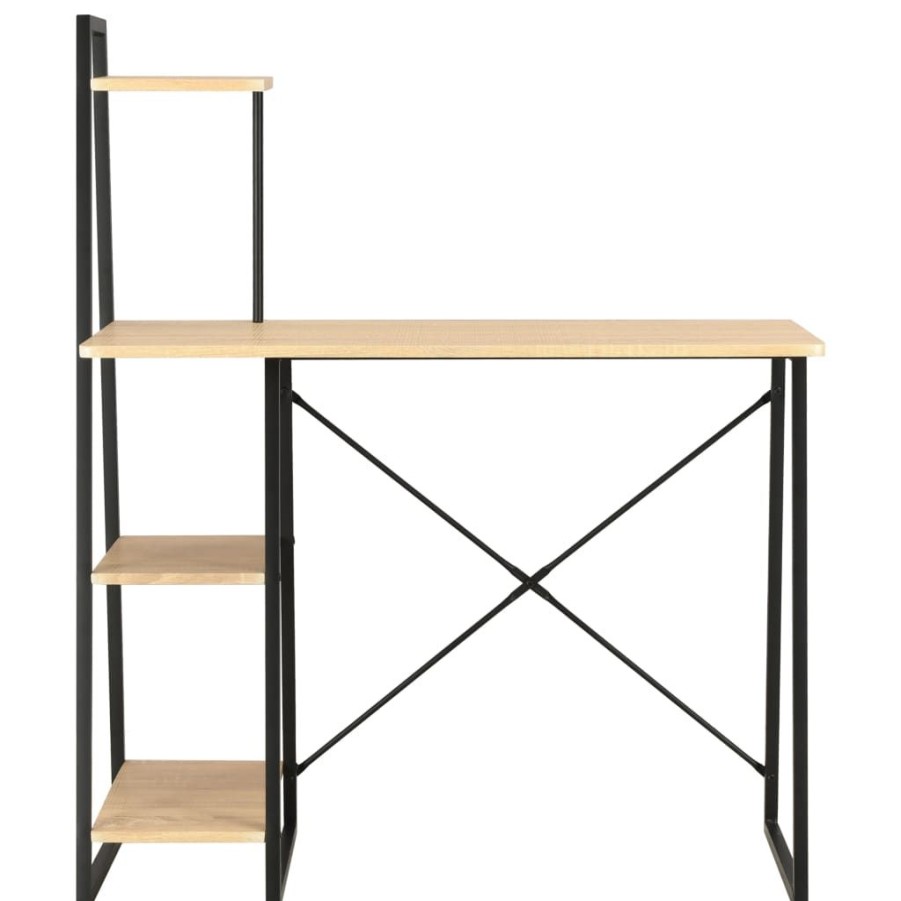 Kantoormeubelen vidaXL | Vidaxl Bureau Met Schappen 102X50X117 Cm Zwart En Eikenkleurig