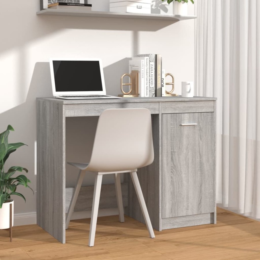 Kantoormeubelen vidaXL | Vidaxl Bureau 100X50X76 Cm Bewerkt Hout Grijs Sonoma Eikenkleurig