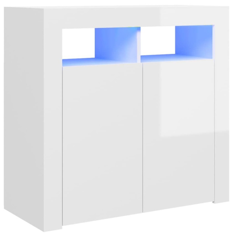 Kasten & Opbergmeubelen vidaXL | Vidaxl Dressoir Met Led-Verlichting 80X35X75 Cm Hoogglans Wit